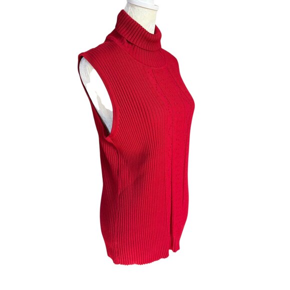 R.Q.T red sleeveless ribbed turtleneck sweater with beaded embellishments XL - Picture 2 of 8